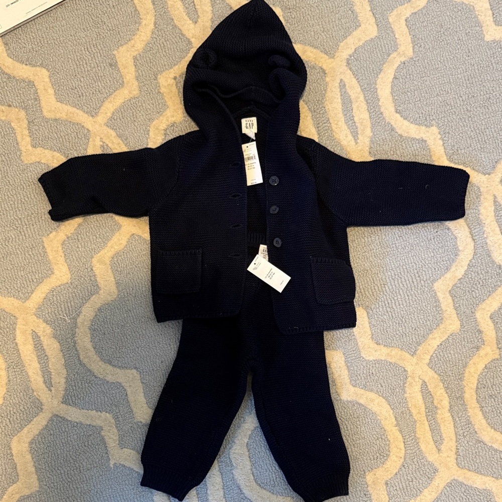Gap Dark Blue Knit Baby Hoodie and Pants Set